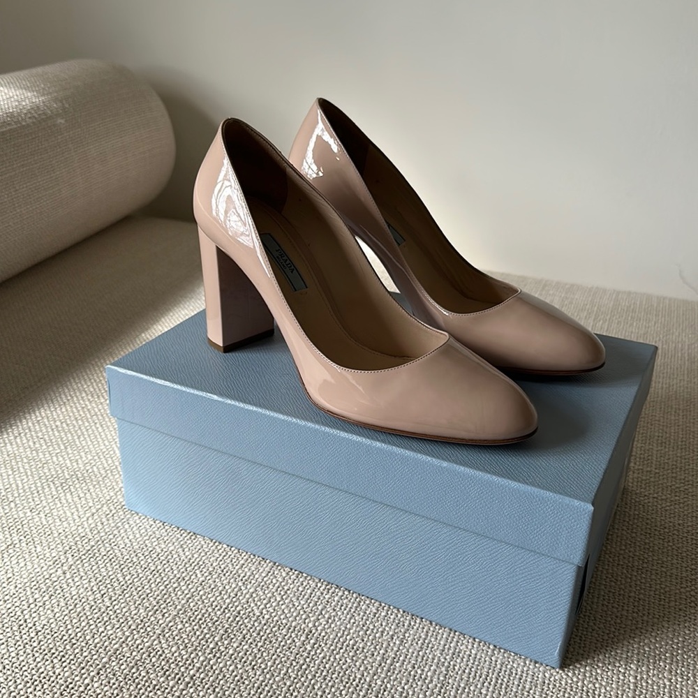 Prada Beige Patent Leather Pumps